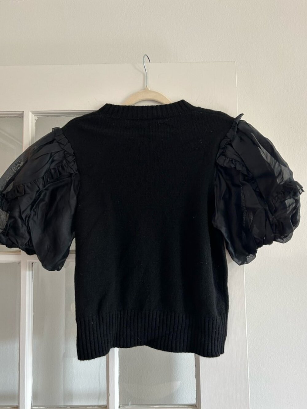 SEA NY Nuria Organza Puff Sleeve Sweater Top - Picture 3 of 3